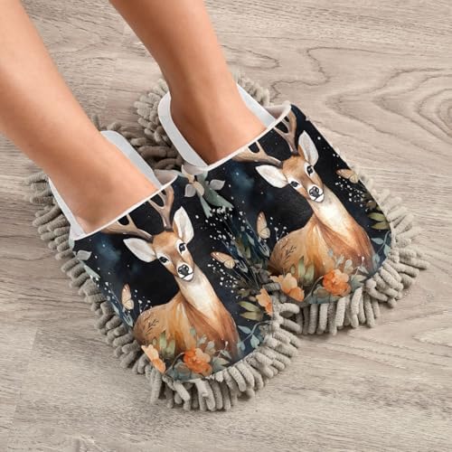 RunningBEAR White Forest Animal Mop Slippers for Clean Cozy Home