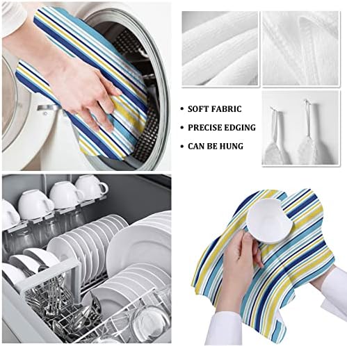 ZOE GARDEN Yellow Blue Stripe 4-Piece Kitchen Towels Microfiber Quick Dry Durable Kitchen Bathroom Use