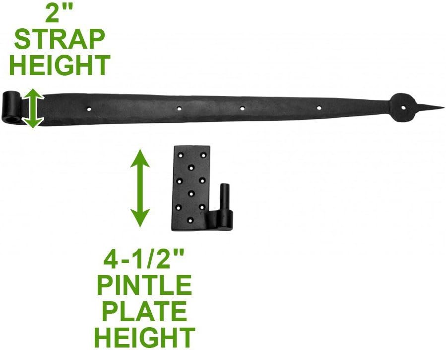 4-Piece Set of Black Wrought Iron Pintle Straps - Door Hinges with Easy Installation