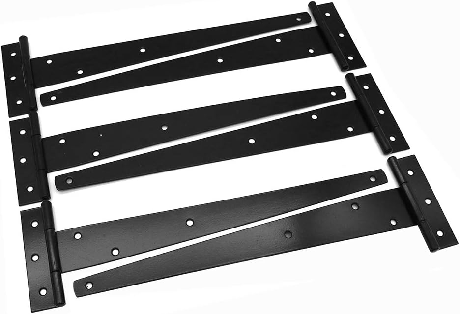 6-Piece Rust-Resistant T-Strap Hinges Set for Heavy Duty Shed Garden Gates