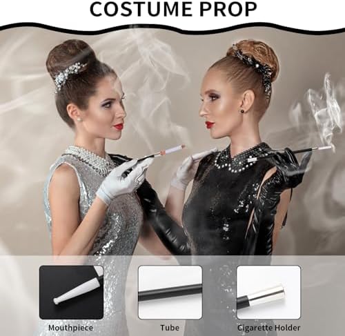 Clezen 2 Lengthy Cigarette Holders 4 Fake Puff cigarettes for Halloween Women Costumes