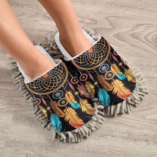 Cozy Durable White Watercolor Dreamcatcher Mop Slipper for Wood Floors