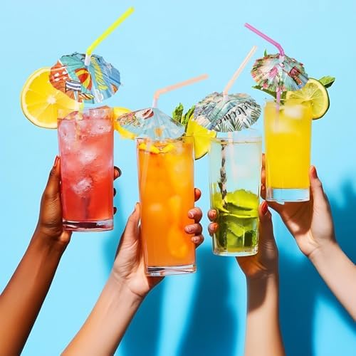 PAJIXANTHIC 200 Pcs Umbrella Drink Straws Tropical Party Supply