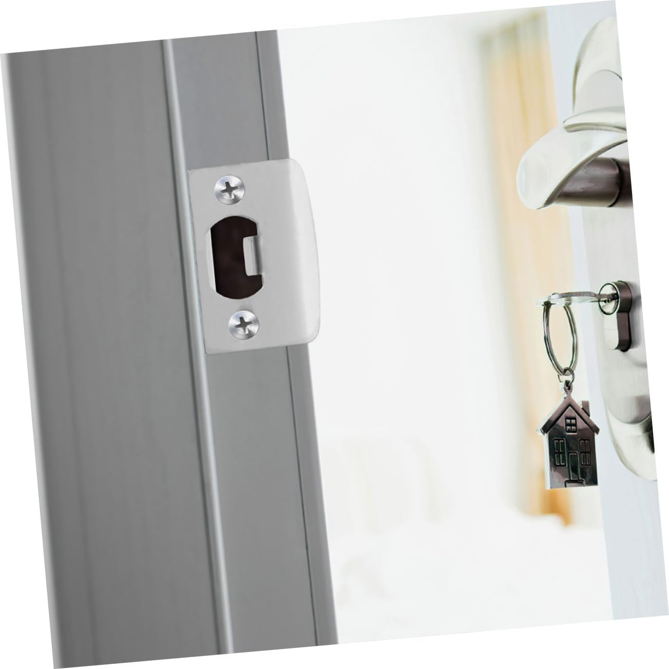 4-PC Set of Stainless Steel Deadbolt Strike Plates for Adjustment Door Latches with D-Shaped Design