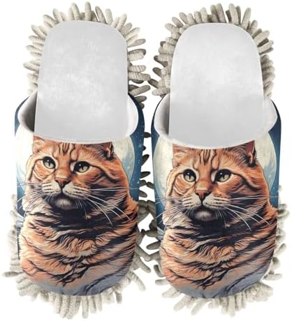 RunningBear White Moon Cat Mop Slippers for Easy Floor Cleaning