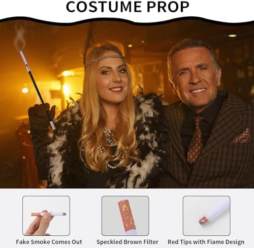 Clezen 2 Lengthy Cigarette Holders 4 Fake Puff cigarettes for Halloween Women Costumes