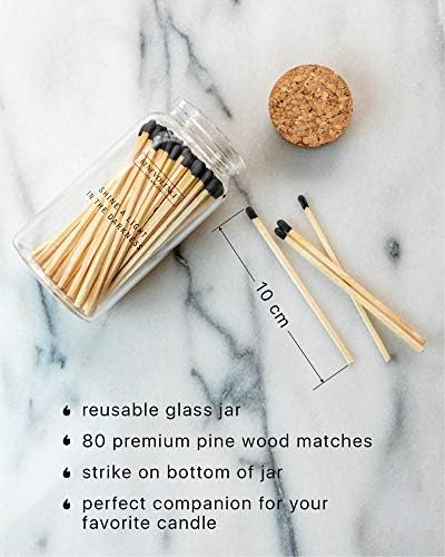 Benevolence LA 4-Inch Colored Wooden Matches in Glass Jar with Striker Midnight Black