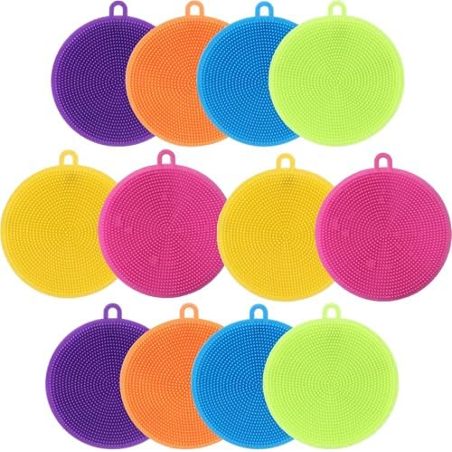 Borsicge 12-Pack Silicone Dish Scrubber BPA-Free Reusable Kitchen Essential for Tough Cleaning Jobs