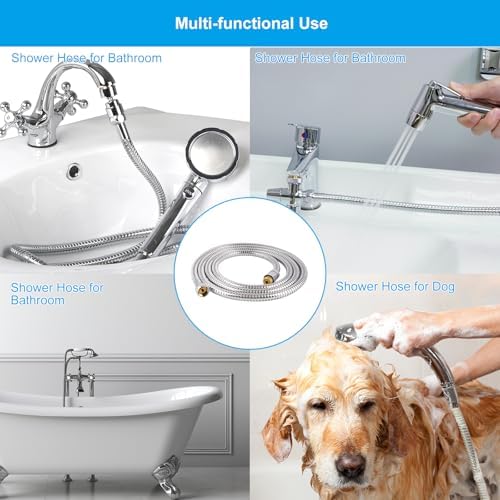 Hibbent All Metal 90-inch Stainless Steel Chrome Shower Hose wB brass Fittings for Home Use