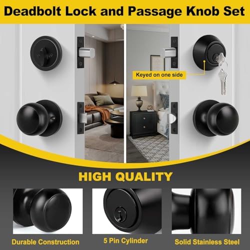 CML Hardware - Keyed Entry Deadbolt Door Lock and Passage Knob Combo Set