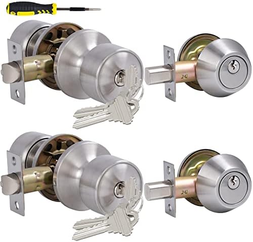Upgrade Your Home Security with 2-Set Knved Alike Entry Door knobs and Single Cylinder Deadbolt Lock Combo Set