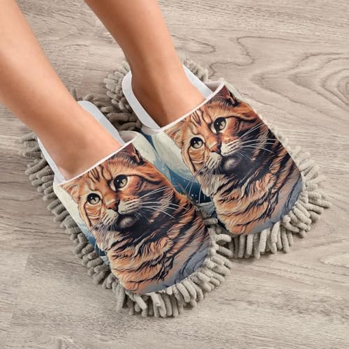 RunningBear White Moon Cat Mop Slippers for Easy Floor Cleaning
