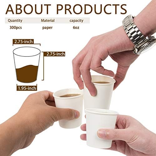 Perfectly White 300 Pcs 6 oz Disposable Cups Coffee Tea More
