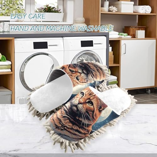 RunningBear White Moon Cat Mop Slippers for Easy Floor Cleaning