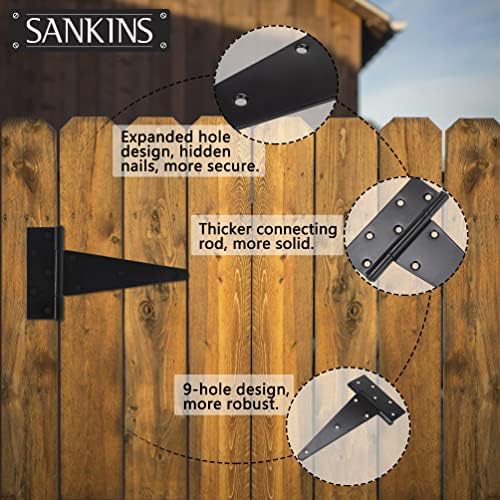 Heavy-Duty T-Strap Hinges for Wood Doors 10-Inch Pack of 6