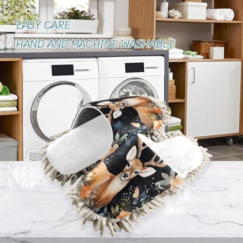 RunningBEAR White Forest Animal Mop Slippers for Clean Cozy Home