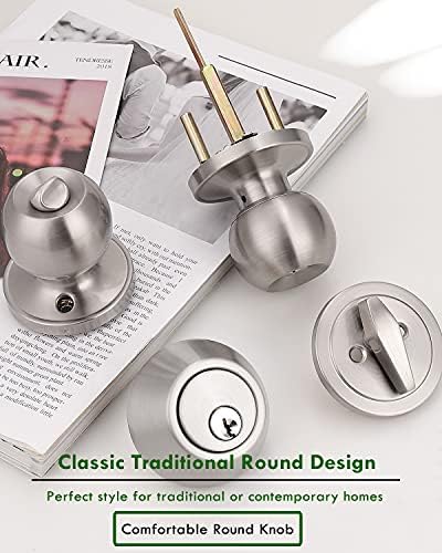 3 Pack Keyed Alike Door Knobs with Deadbolt Lock Set