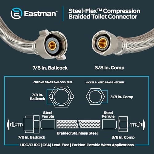 Eastman 12-Inch Flexible Toilet Connector Stainless Steel Braided Hose