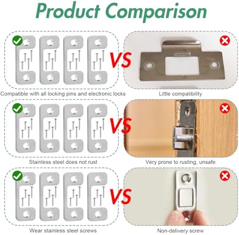 4-Piece Adjustable Door Strike Plate Set with for Exterior Doors Deadbolt Security