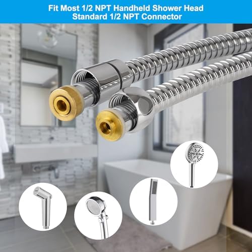 Hibbent All Metal 90-inch Stainless Steel Chrome Shower Hose wB brass Fittings for Home Use