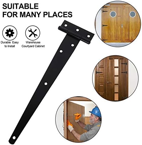 10-Piece Barn Shed Gate Hinges Heavy Duty Black T-Shaped for Outdoor Doors