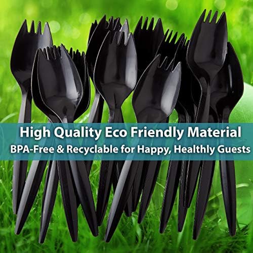 BPA-Free Black Disposable Sporks 250 Pk Recyclable Eco-Friendly and Kid-Safe 2-in-1 Utensils Built Strong to Last