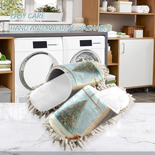 RunningBear White Christmas Bear Trees Mop Slippers Cozy Eco-Friendly Home Tool