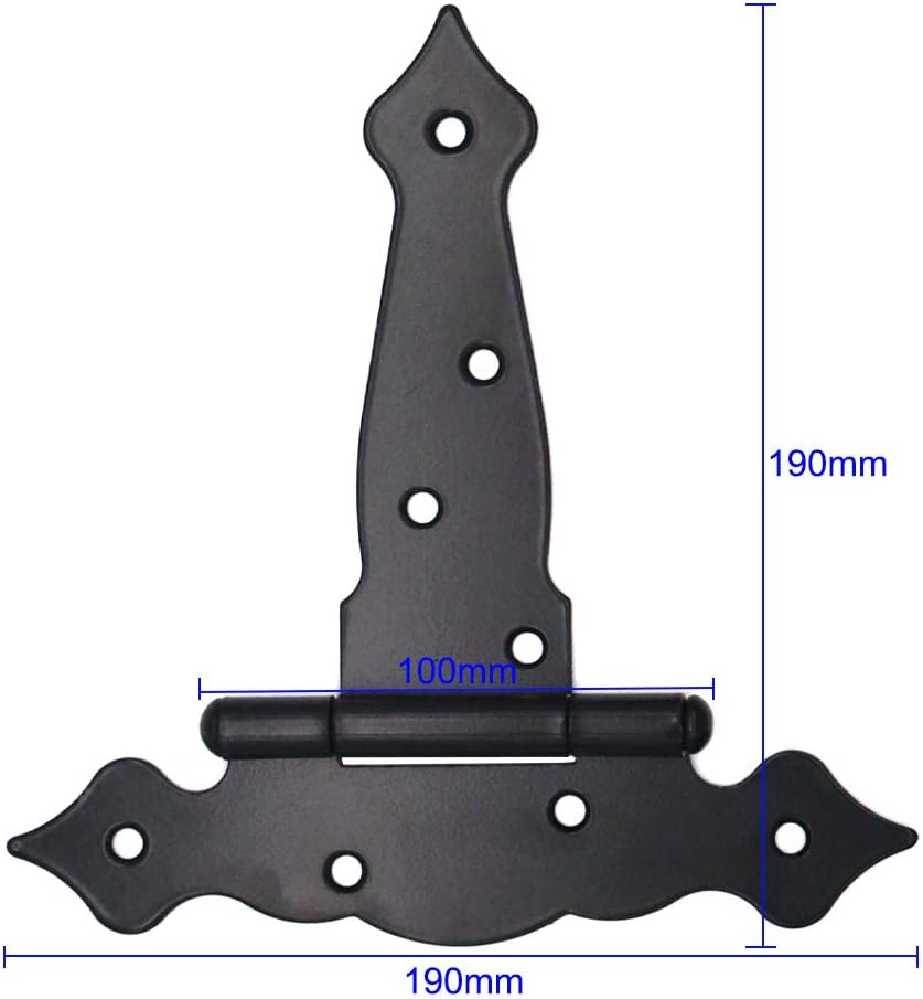 4-Piece 190mm Heavy Duty Hinges for Garden Shed Doors Black Rust-Resistant Door Hardware