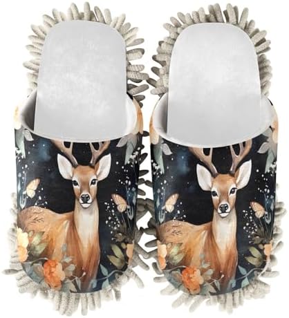 RunningBEAR White Forest Animal Mop Slippers for Clean Cozy Home