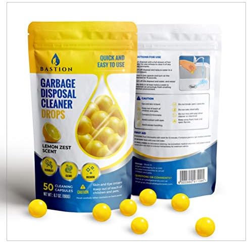 Bastion Garbage Disposal Cleaner Deodorizer Drops 50-Count - Lemon Zest Scented