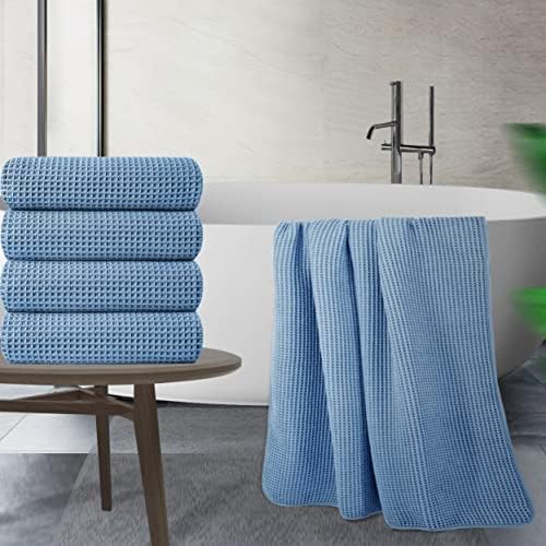 POLYTE Microfiber Bath Towel 60x30 4 Pack Blue Waffle Weave