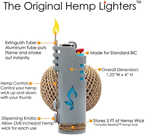 Hemp Wick Lighter by Hemplights 8FT BlackGrey