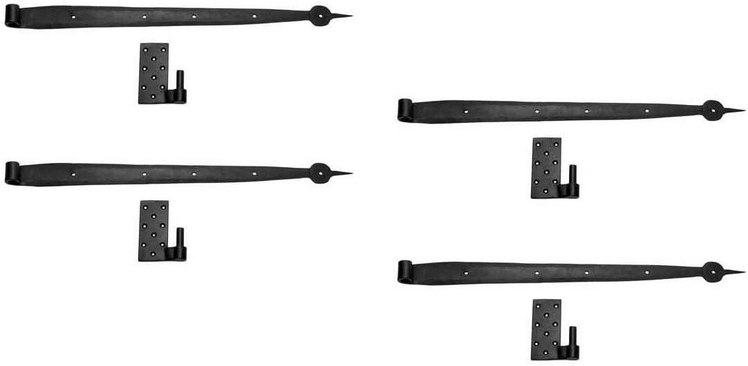 4-Piece Set of Black Wrought Iron Pintle Straps - Door Hinges with Easy Installation