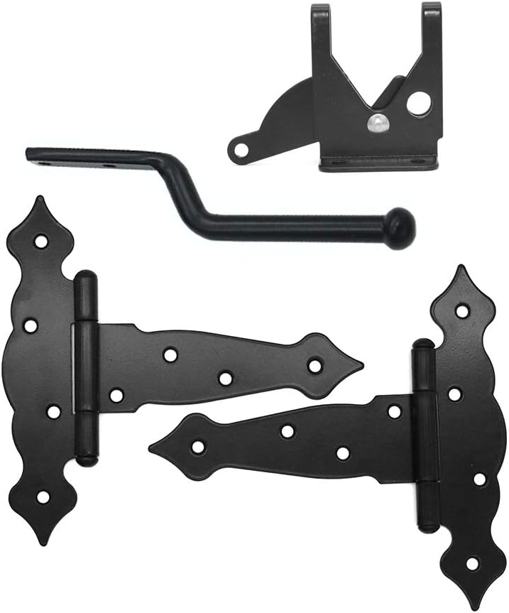 2 Pieces NUZAMAS Heavy Duty T-Strap Shed Hinges and Self-Locking Latch Set