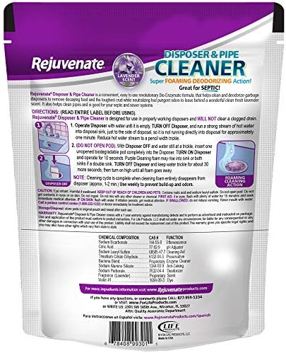 Rejuvenate Garbage Disposal Drain Cleaner Powerful Foaming Action 6 Pack Lavender Scent