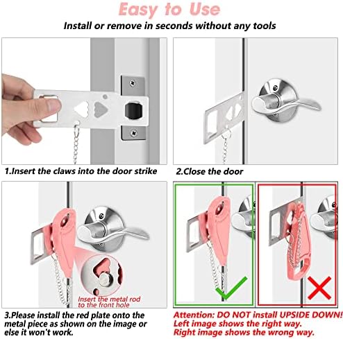 AceMining Portable Door Lock Pink 2-Pack