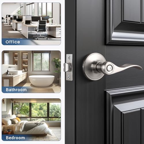 Br Assured 1-Piece Door Lever Privacy Door Handle Set for Bedroom or Bathroom Brushed Nickel Zinc Alloy