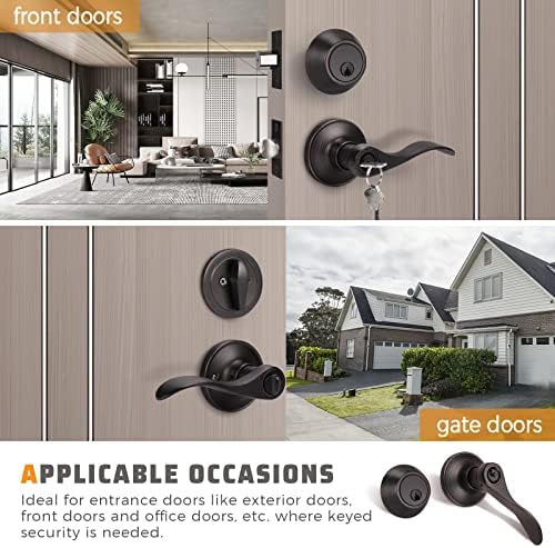 KNOBWELL5-Piece Exterior Door Lock Set with Deadbolt Entry Lever and Knob Oil Rubbed Bronze - Installation-Ready