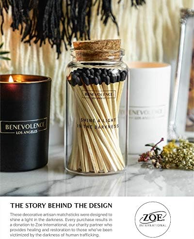 Benevolence LA 4-Inch Colored Wooden Matches in Glass Jar with Striker Midnight Black