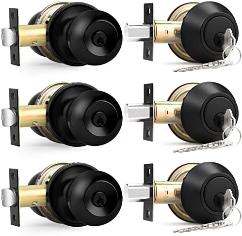 Probrico Flat Black Double Cylinder Door Handleset Combo Pack