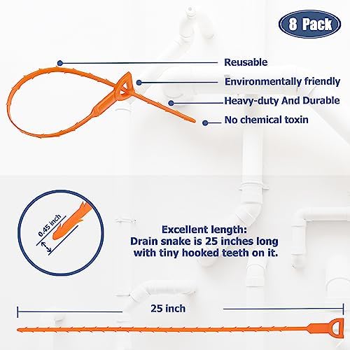 KeyFar 8 Pack 25 Inch Drain Snake Clog Remover