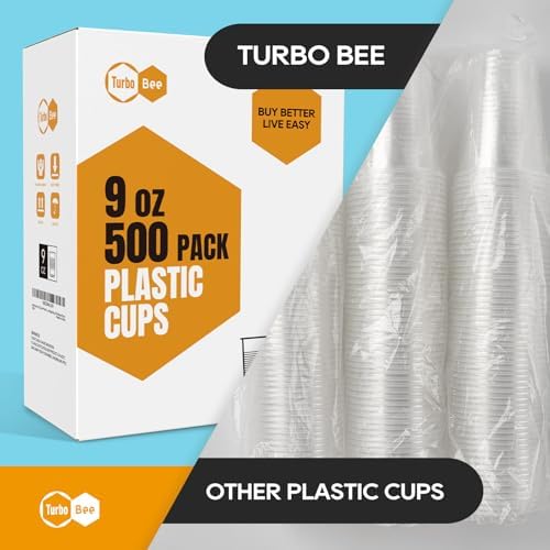 Turbo Bee 500-Pack 9oz Disposable Plastic Cups - Heat-Resistant Leak-Proof and Food Safe for Schools Offices and More