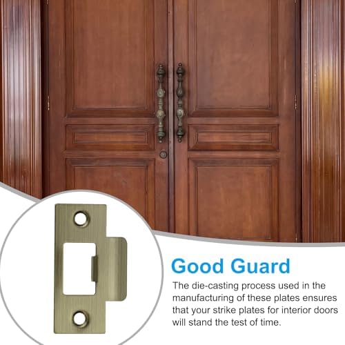 Sturdy 2 Pack Door Lock Strike Plate Set Interior Exterior Door Security Technical Grade Bronze
