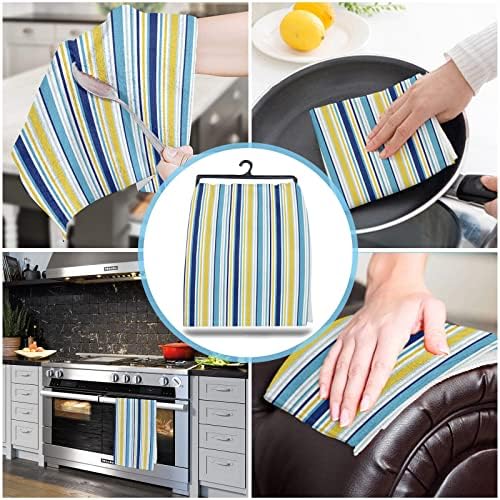 ZOE GARDEN Yellow Blue Stripe 4-Piece Kitchen Towels Microfiber Quick Dry Durable Kitchen Bathroom Use