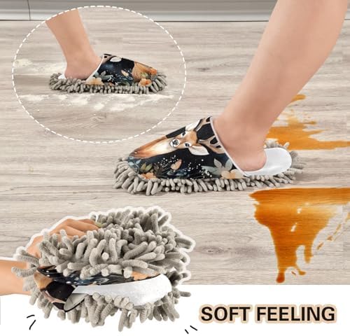 RunningBEAR White Forest Animal Mop Slippers for Clean Cozy Home