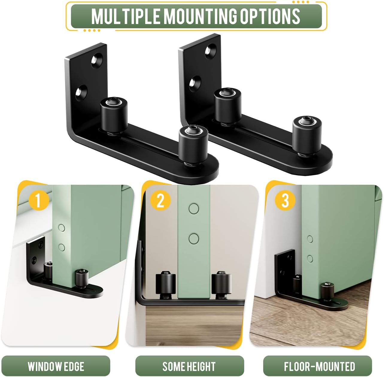 Smartsmith Two-Piece Barn Guide for Doors Smooth Glide Ball Bearings Frame Durable Steel Door Hardware Black