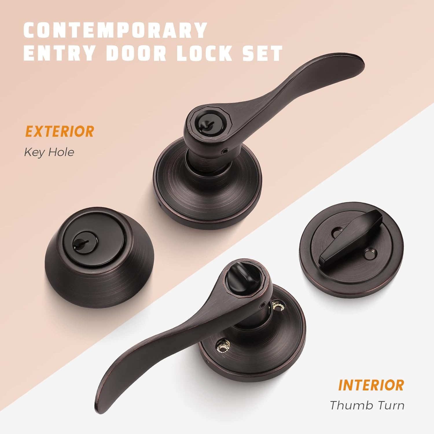 KNOBWELL5-Piece Exterior Door Lock Set with Deadbolt Entry Lever and Knob Oil Rubbed Bronze - Installation-Ready