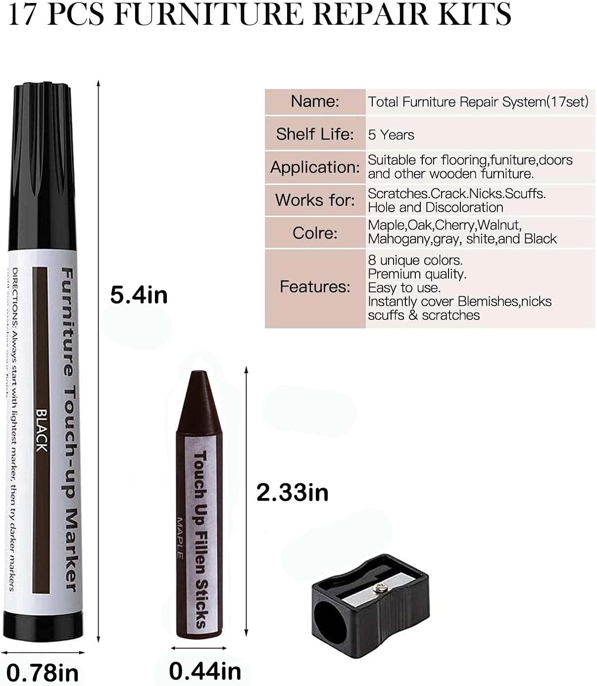 Super Easy Touch-Up for Scratches 10 Colors for Furniture Restoration