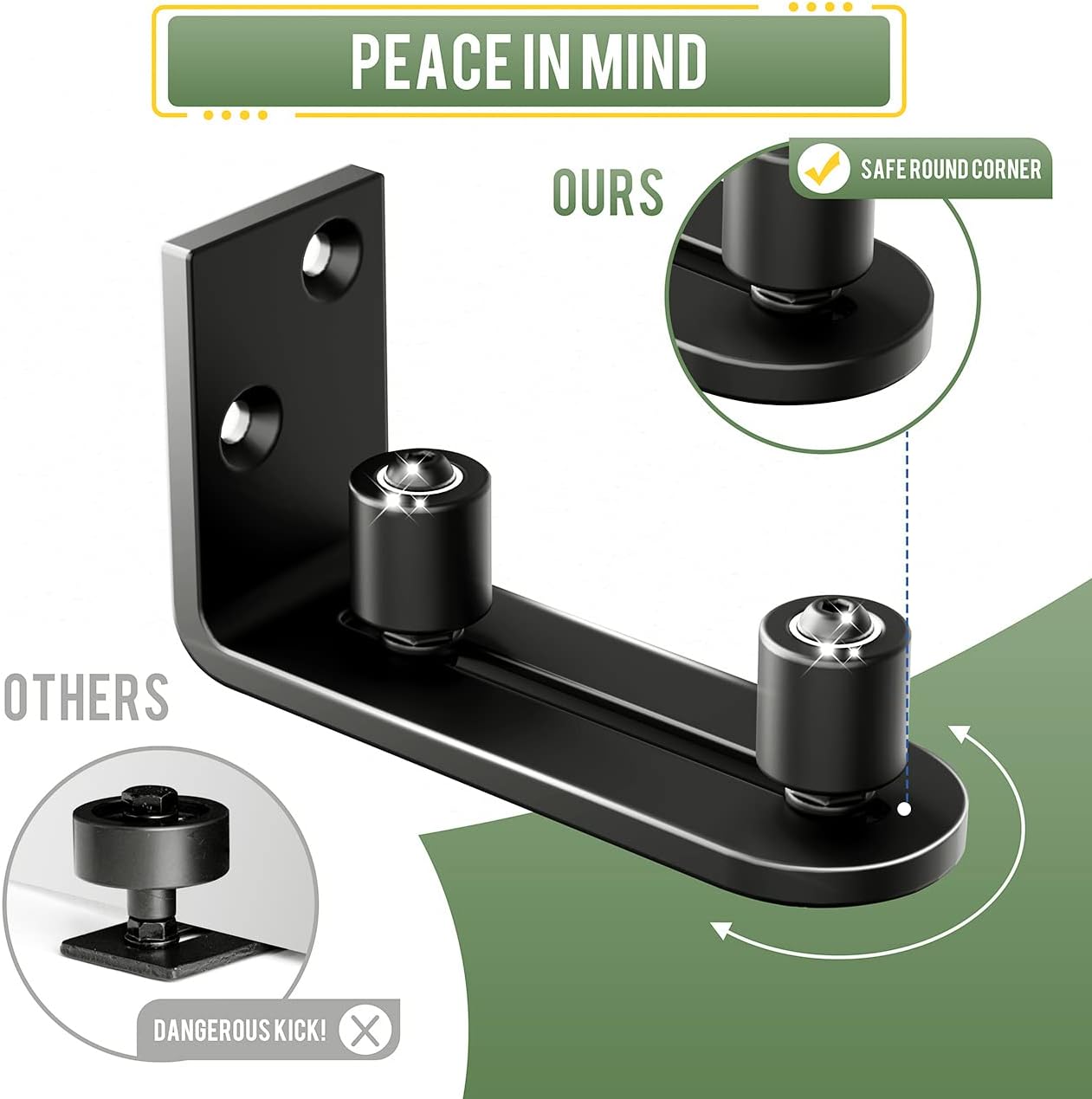 Smartsmith Two-Piece Barn Guide for Doors Smooth Glide Ball Bearings Frame Durable Steel Door Hardware Black