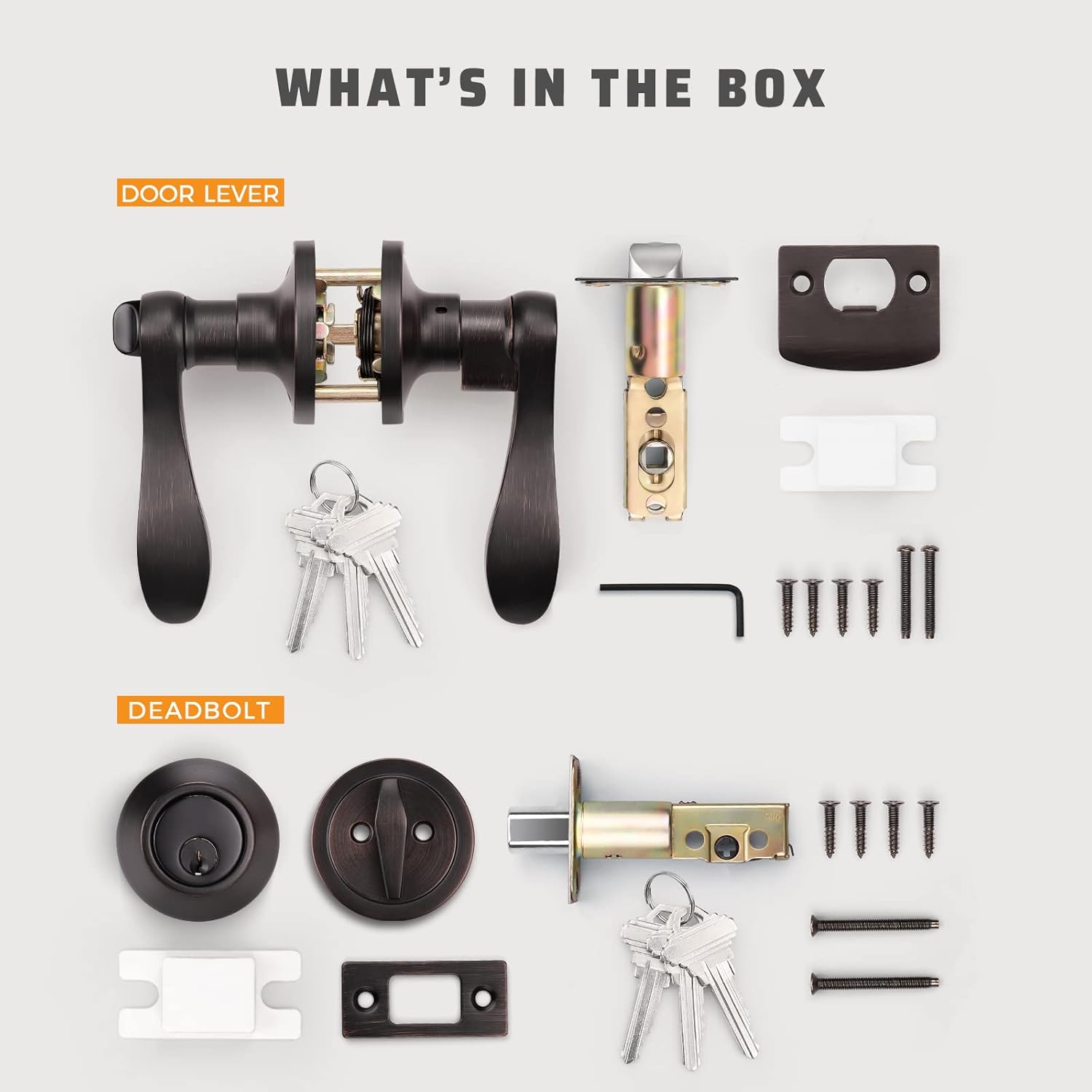 KNOBWELL5-Piece Exterior Door Lock Set with Deadbolt Entry Lever and Knob Oil Rubbed Bronze - Installation-Ready